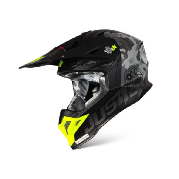 Casco Motocross / Enduro J39 Kinetic Camo Fluo Yellow Red Black | Just 1 Racing